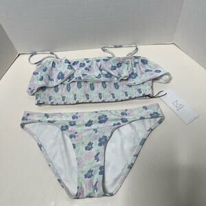 NEW Kisuii Blue Floral Two Piece Swimsuit Size Small